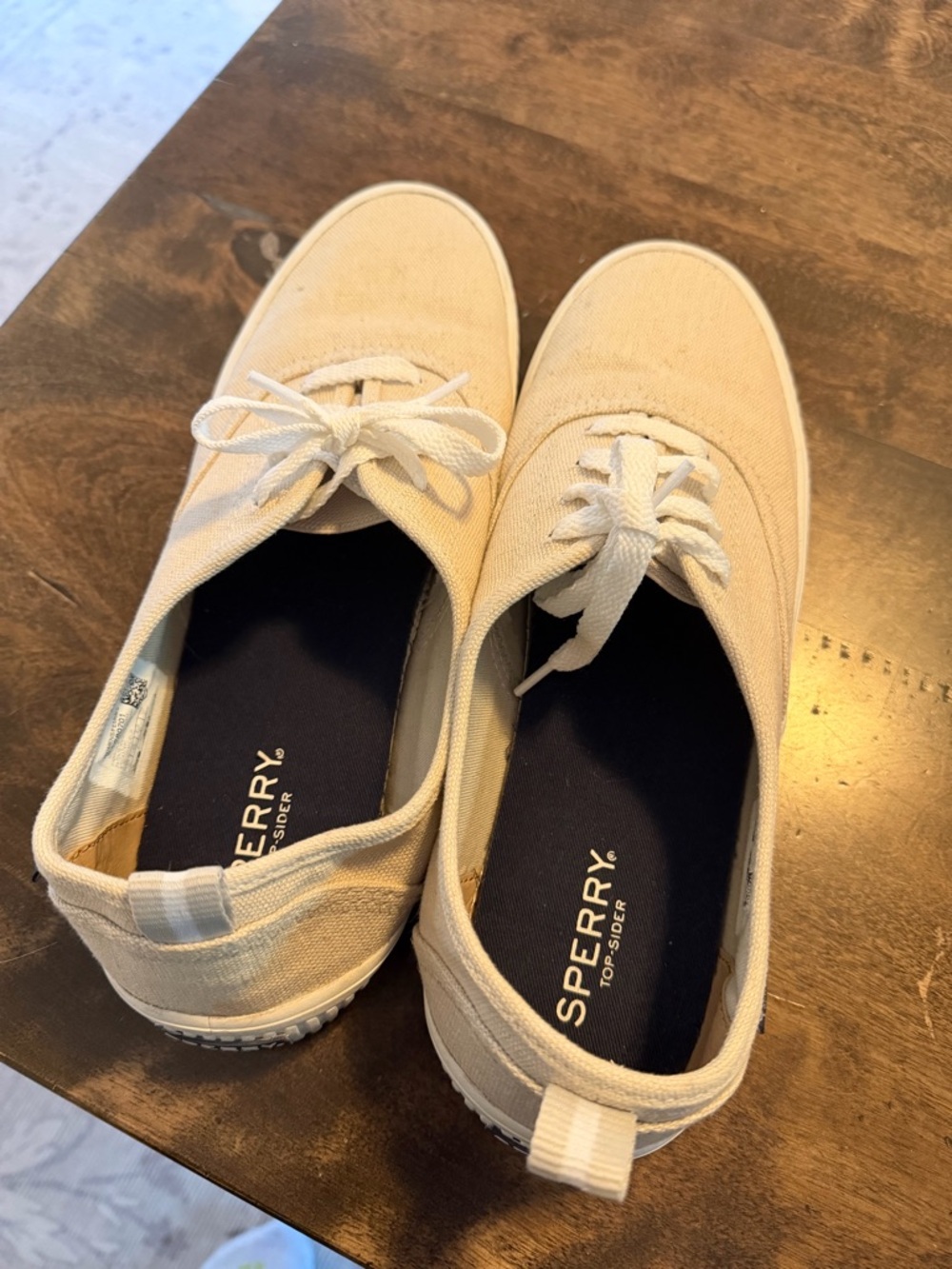 Sperry Women's Cream Canvas Sneakers Size 10 Lace Up Casual Top-Sider Shoes